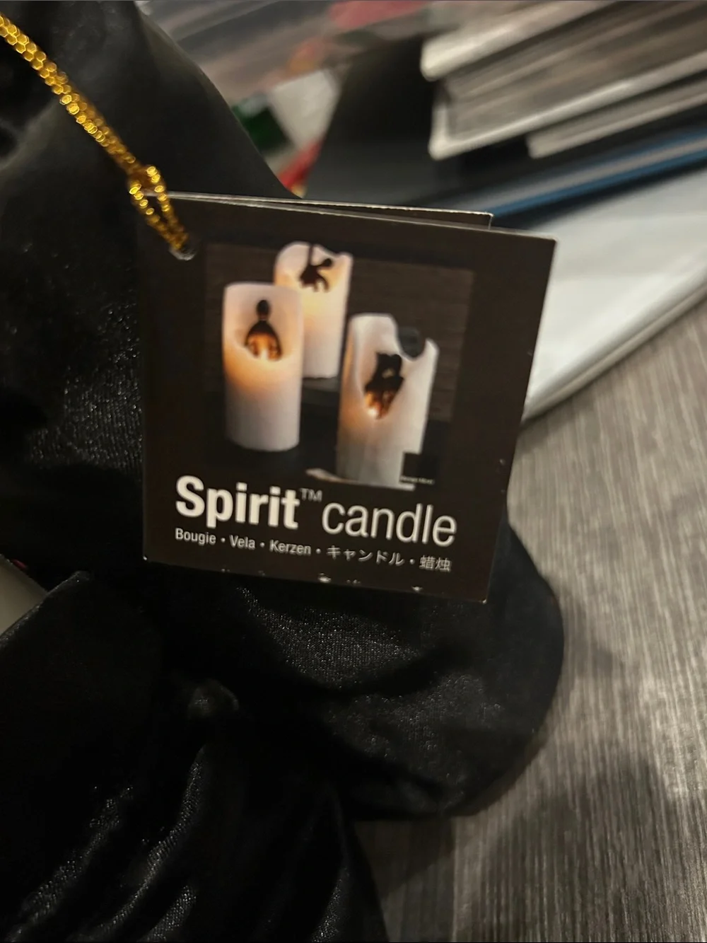 Spirit White Pillar Candle with Black Velvet Gift Pouches